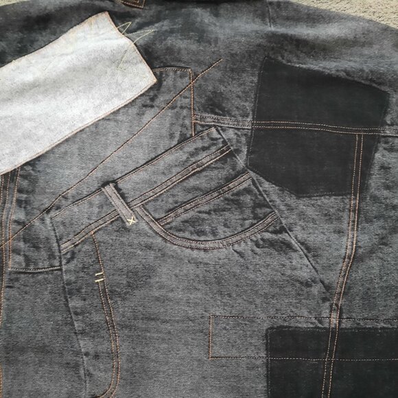 NEW Brooklyn BX Faux Denim Patchwork Long Sleeve Shirt Men's XL Button Down - Picture 7 of 8